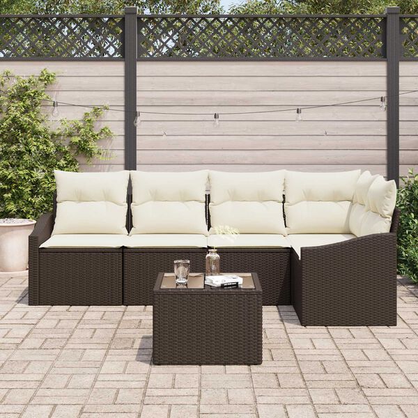 vidaXL Bankstel met kussen met opslag 6 pcs Bruin en Cr&egrave;me poly rattan
