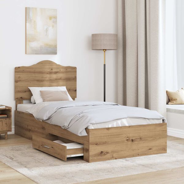 vidaXL Bedframe met hoofdeinde Artisan Eiken 90 x 200 cm Bewerkt hout