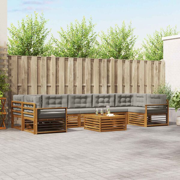 vidaXL Buiten bankenset met kussen 8 pcs Natuurlijk en Lichtgrijs