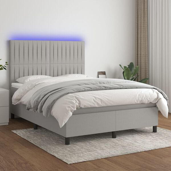 vidaXL Boxspring met matras en LED stof lichtgrijs 140x200 cm
