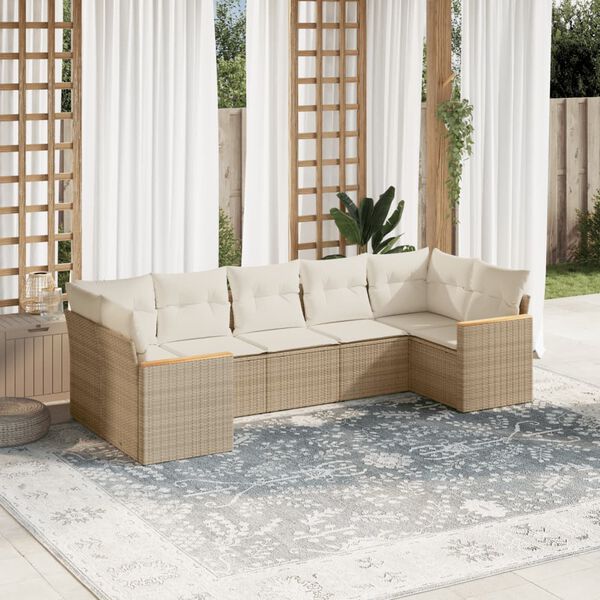 vidaXL 7-delige Loungeset met kussens poly rattan beige