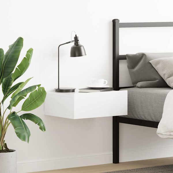 vidaXL Nachtkastje zwevend 40x30x15 cm bewerkt hout hoogglans wit