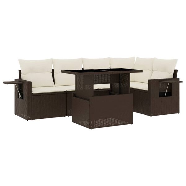 vidaXL 6-delige Loungeset met kussens poly rattan bruin
