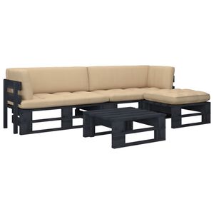vidaXL 4-delige Loungeset pallet met kussens zwart ge&iuml;mpregneerd hout