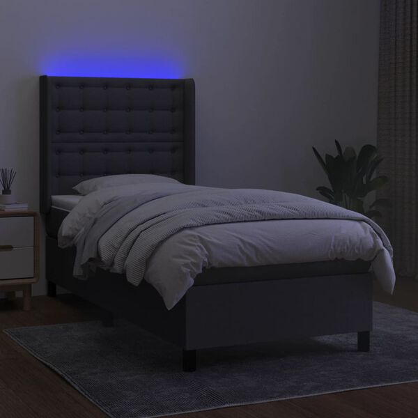 vidaXL Boxspring met matras en LED stof donkergrijs 90x200 cm