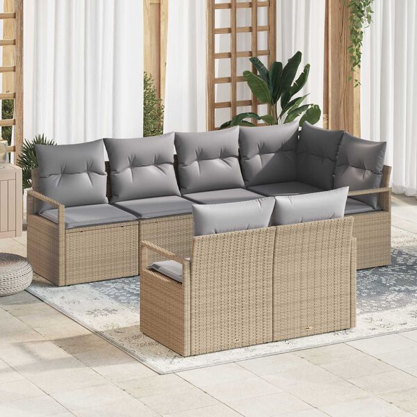 vidaXL Tuinbankenset met kussen 7 pcs Beige en Licht Grijs poly rattan