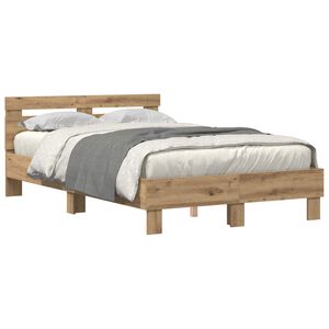 vidaXL Bedframe met LED Artisan Eiken 135 x 190 cm Bewerkt hout