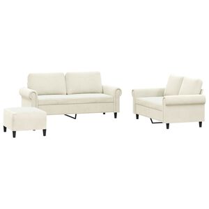 vidaXL 3-delige Loungeset met kussens fluweel cr&egrave;mekleurig