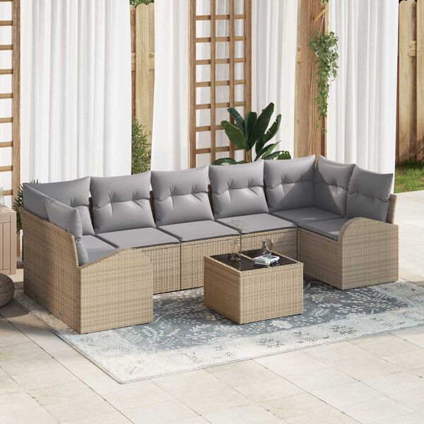 vidaXL Tuin Sofa Set 8 pcs Beige en Grijs Poly rattan, staal en glas