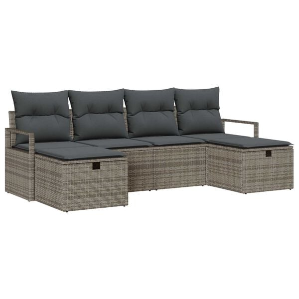 vidaXL Tuin Sofa Set met kussen met opslag 6 pcs Grijs Poly riet