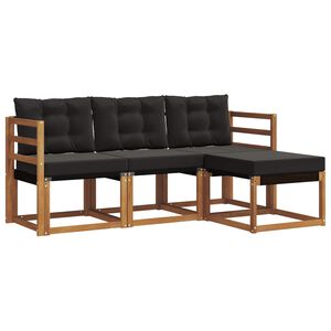 vidaXL Buiten bankenset met kussen 4 pcs Natuurlijk en Zwart