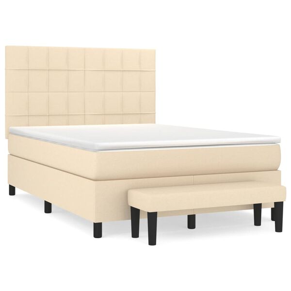 vidaXL Boxspring met matras stof cr&egrave;mekleurig 140x190 cm