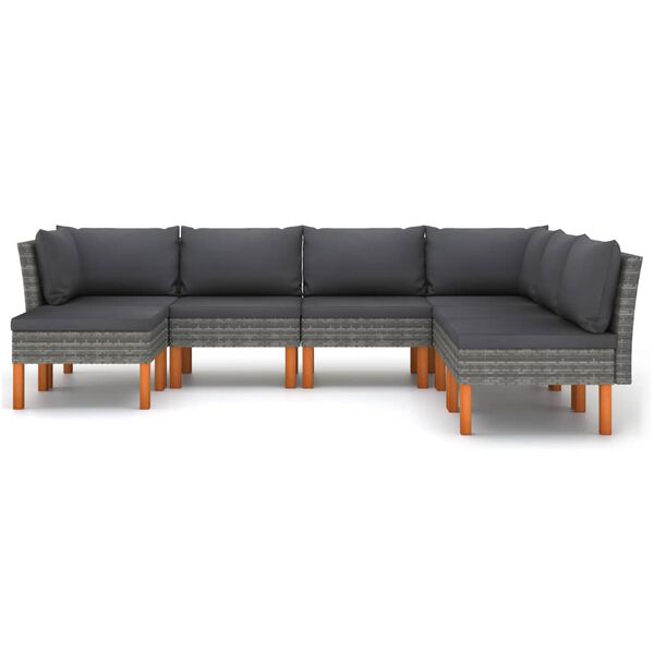 vidaXL 7-delige Loungeset met kussens poly rattan grijs