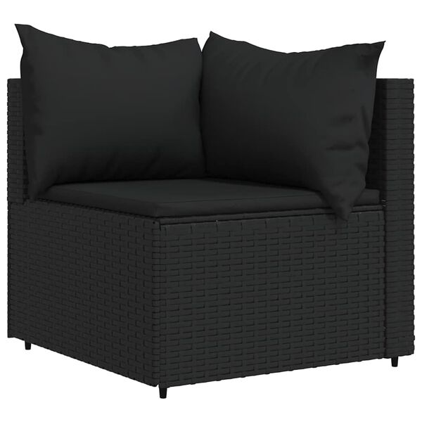 vidaXL 3-delige Loungeset met kussens poly rattan zwart