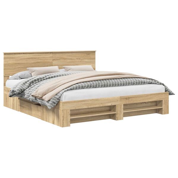 vidaXL Bedframe met hoofdeinde Sonoma Eiken 200 x 200 cm Bewerkt hout