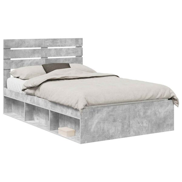 vidaXL Bedframe met hoofdeinde Beton 120 x 200 cm Massief grenenhout
