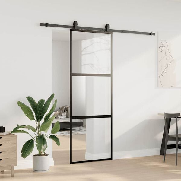 vidaXL Schuifdeur met beslagset 76x205 cm gehard glas zwart