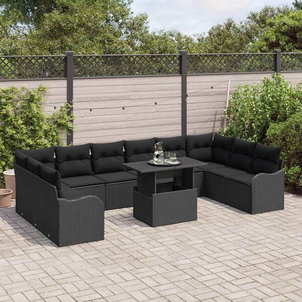 vidaXL Tuin Sofa Set met kussen 11 pcs Zwart Poly riet