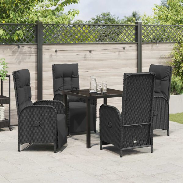 vidaXL Tuin eettafelset met kussen 5 pcs Zwart poly rattan
