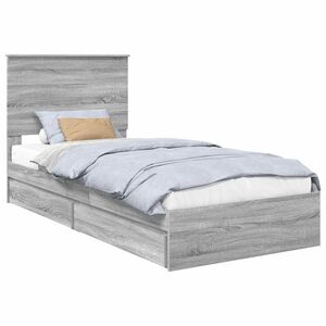 vidaXL Opslag bed met hoofdeinde Grijs Sonoma 90 x 200 cm Bewerkt hout