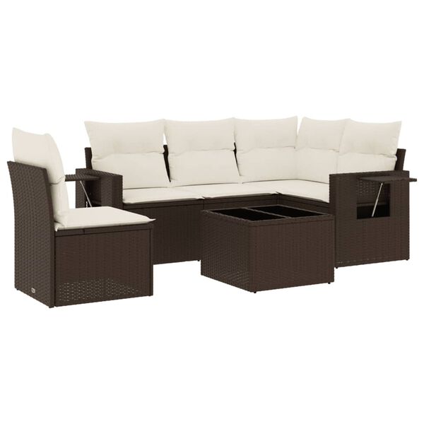 vidaXL 6-delige Loungeset met kussens poly rattan bruin