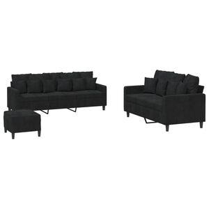 vidaXL 3-delige Loungeset met kussens fluweel zwart