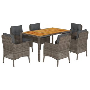 vidaXL 7-delige Tuinset met kussens poly rattan grijs