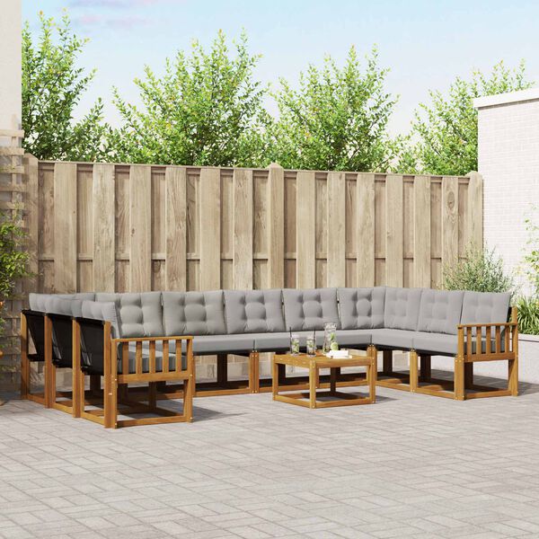 vidaXL Buiten bankenset met kussen 11 pcs Natuurlijk en Lichtgrijs
