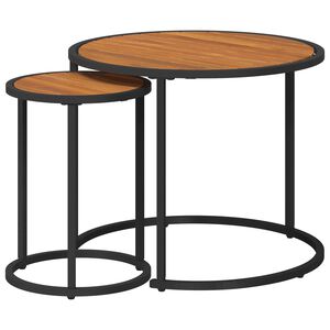 vidaXL Salontafelset 2-delig Naturel en Zwart Massief Acaciahout