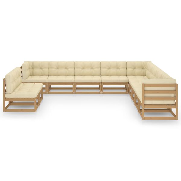 vidaXL 11-delige Loungeset met kussens massief grenenhout honingbruin