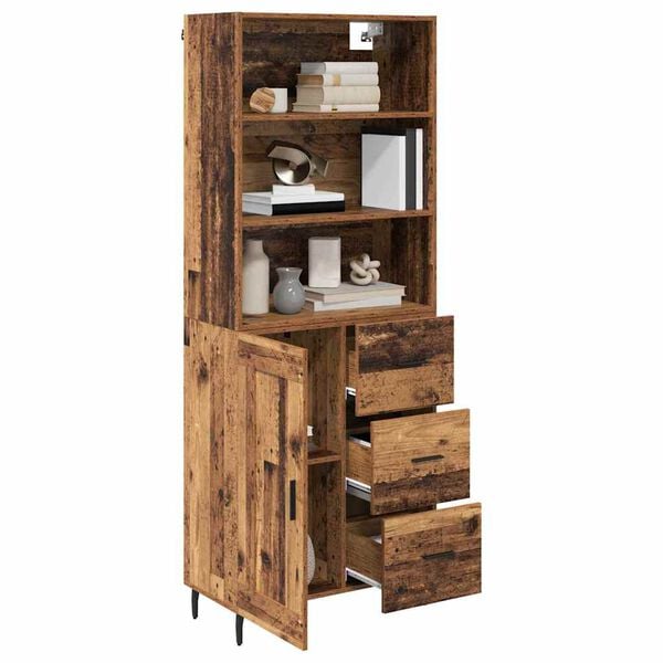 vidaXL Hoge kast Oud Hout 69,5 x 34 x 180 cm Geengineerd Hout en Glas