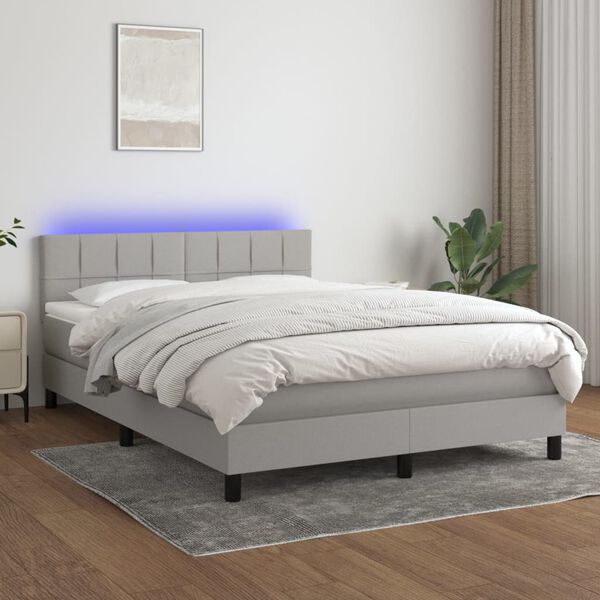 vidaXL Boxspring met matras en LED stof lichtgrijs 140x200 cm