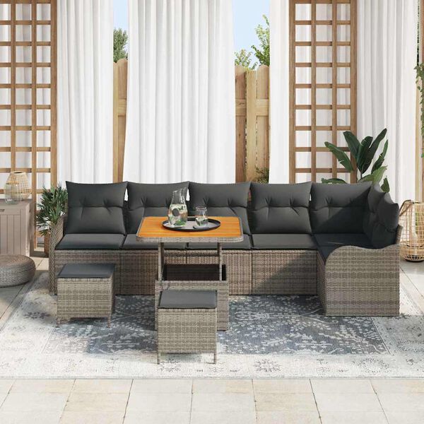 vidaXL Tuin Sofa Set 9 pcs Grijs poly rattan
