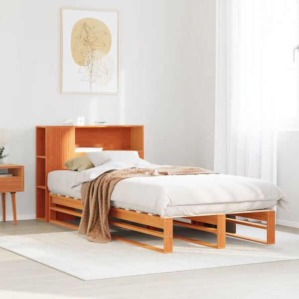 vidaXL Bed met boekenkast zonder matras hout wasbruin 100x200 cm