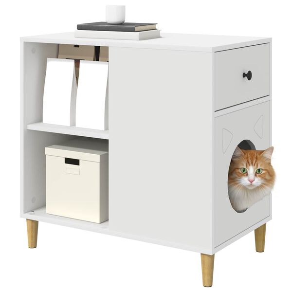 vidaXL Kattenhuis Wit 72 x 42,5 x 70 cm Bewerkt hout