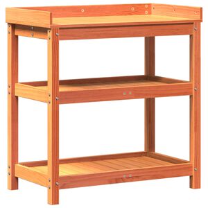 vidaXL Oppottafel met schappen 82,5x45x86,5 cm grenenhout bruin