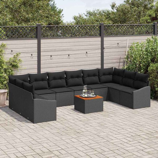 vidaXL Tuinbankenset met kussen 11 pcs Zwart poly rattan