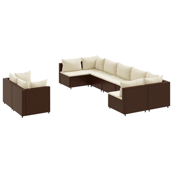 vidaXL 9-delige Loungeset met kussens poly rattan bruin