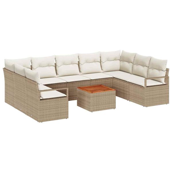vidaXL Tuin Sofa Set met kussen 10 pcs Beige Poly riet