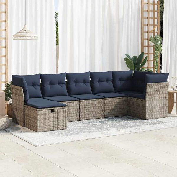 vidaXL 7-delige Loungeset met kussens poly rattan grijs