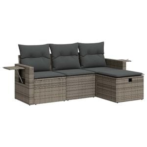 vidaXL 4-delige Loungeset met kussens poly rattan grijs