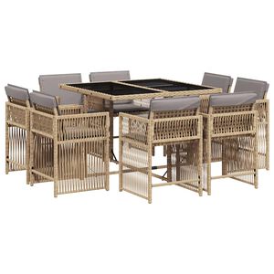 vidaXL 9-delige Tuinset met kussens poly rattan gemengd beige