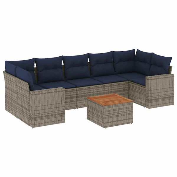vidaXL 8-delige Loungeset met kussens poly rattan grijs