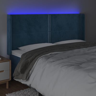 vidaXL Hoofdbord LED 183x16x118/128 cm fluweel donkerblauw