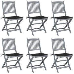 vidaXL Opklapbare stoelen (6 stuks) met kussens, gemaakt van massief acaciahout