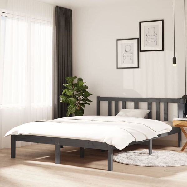 vidaXL Bedframe massief hout grijs 135x190 cm