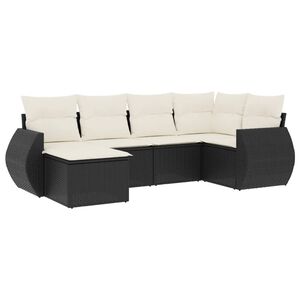 vidaXL 6-delige Loungeset met kussens poly rattan zwart