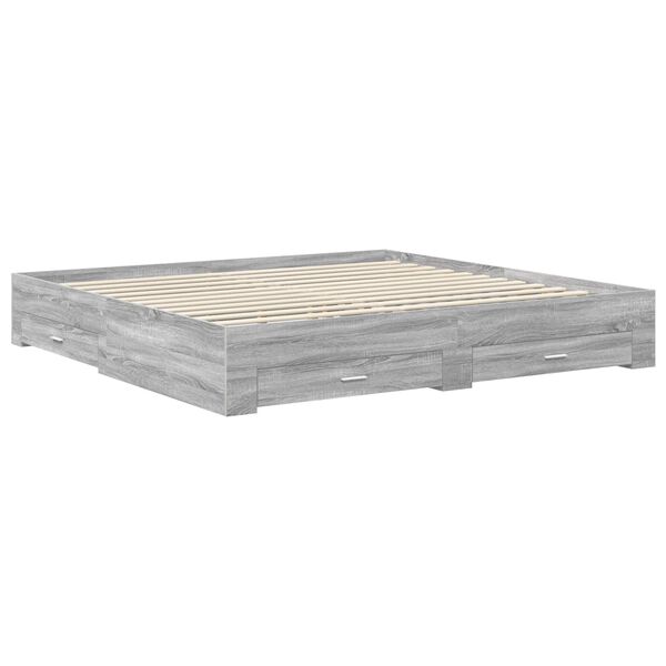 vidaXL Bedframe met hoofdeinde Grijs Sonoma 200 x 200 cm Bewerkt hout