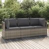 vidaXL 3-delige Loungeset met kussens poly rattan grijs