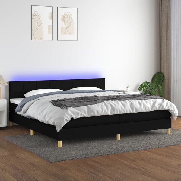 vidaXL Boxspring met matras en LED stof zwart 200x200 cm